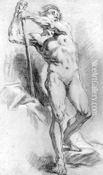 A standing nude leaning on a stick Oil Painting - Jean-baptiste Deshays