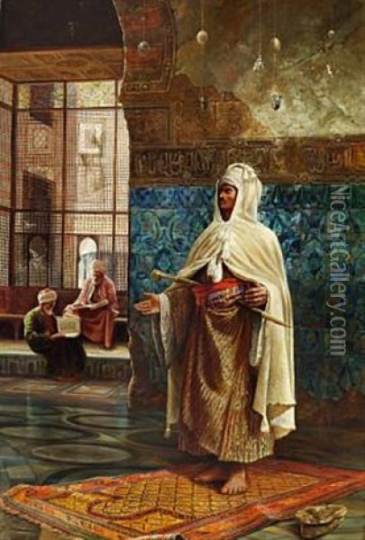An Arab Praying In The Mosque Oil Painting - Rudolf Ernst