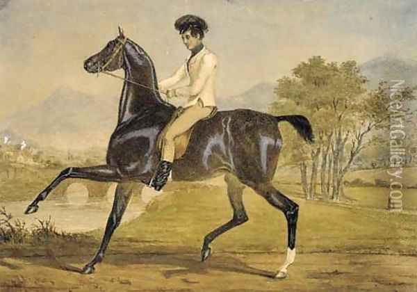 A gentleman on horseback in a river landscape Oil Painting - Alfred Dedreux