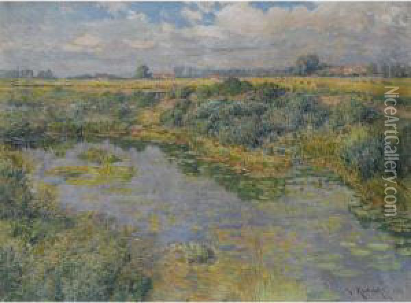 River Landscape Oil Painting - Vaclav Radimsky