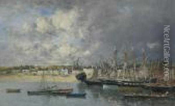 Bateaux A L'ancre Dans Le Port, Portrieux Oil Painting - Eugene Boudin