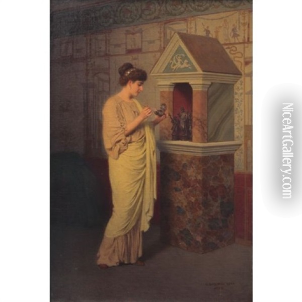 Lighting A Candle Before The Altar Oil Painting - Stephan Wladislawowitsch Bakalowicz