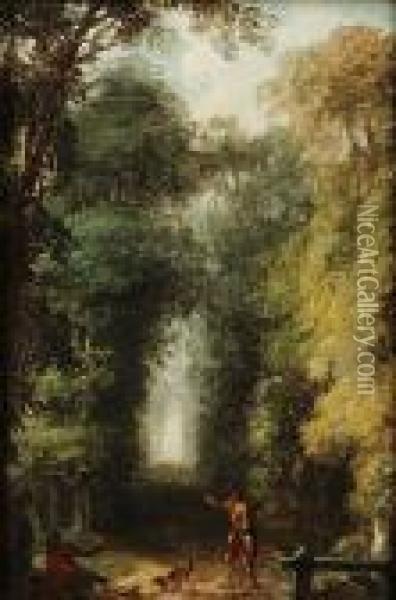 Huntsmen In A Wood Oil Painting - Louis-Gabriel Moreau the Elder