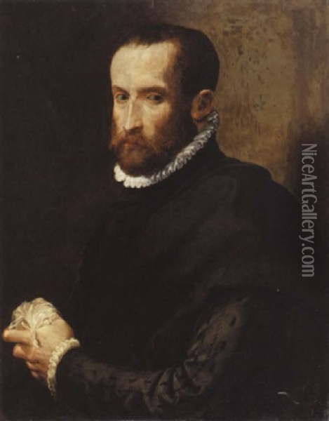 Portrait D'homme De Qualite En Habit Noir Oil Painting - Giovanni Battista Moroni