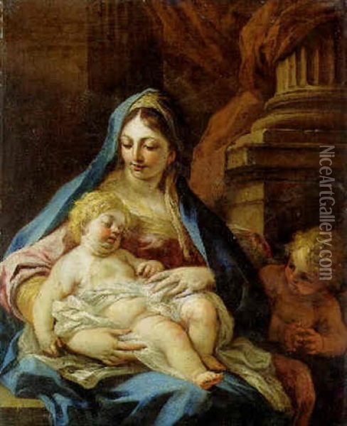 The Madonna And Child With An Angel Oil Painting - Giacinto Brandi
