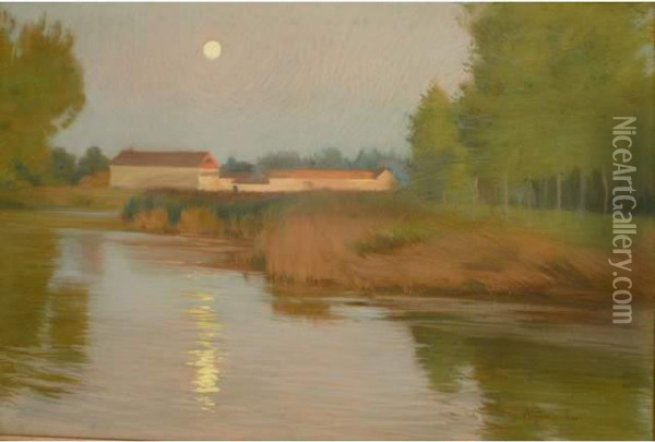 Paysage Au Clair De Lune Oil Painting - Alphonse Marx