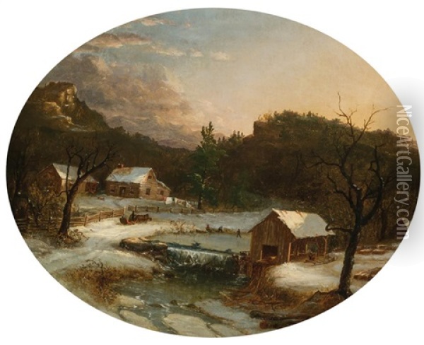 The Farm In Winter Oil Painting - Regis Francois Gignoux