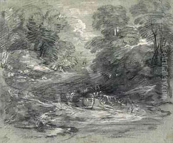Landscape with Farm Cart on a Winding Track between Trees Oil Painting - Thomas Gainsborough