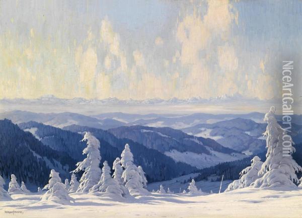 Firtrees In Winter Oil Painting - Karl Hauptmann