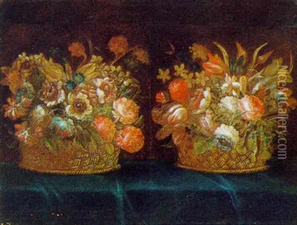 Zwei Korbe Mit Blumen Oil Painting - Abraham Brueghel