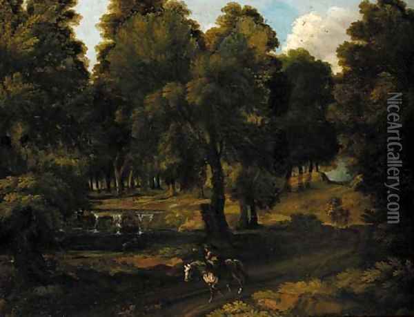 A horseman on a woodland track Oil Painting - Jan Frans Van Bloemen (Orizzonte)