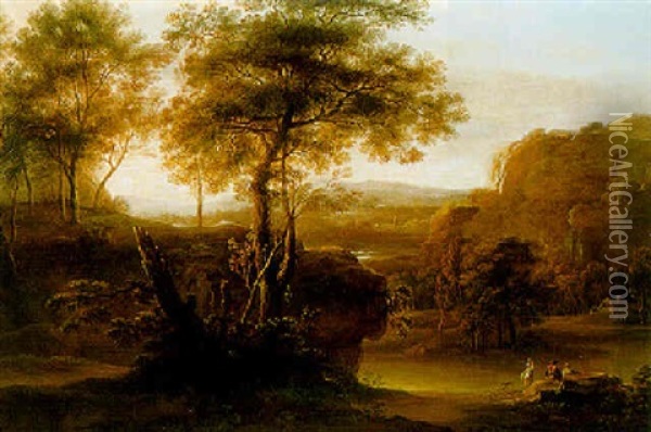 Gebirgige Landschaft Bei Sonnenuntergang Oil Painting - Frederick De Moucheron