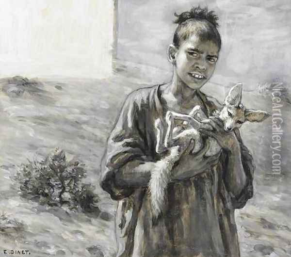 Young Boy with a Fennec (Jeune garcon au fennec) Oil Painting - Alphonse Etienne Dinet