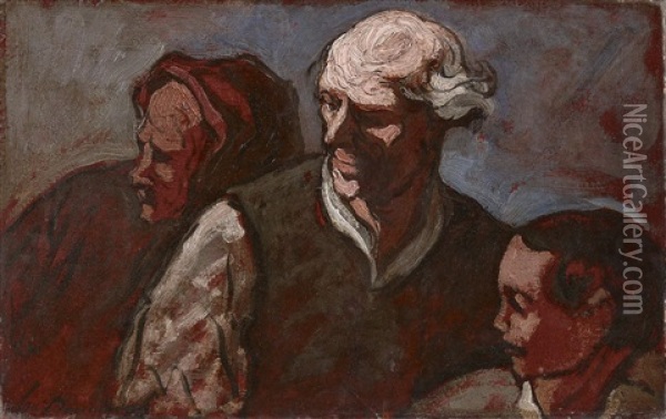 Die Familie Auf Der Barrikade Oil Painting - Honore Daumier