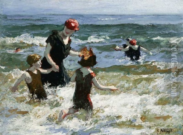 A Timid Bather Oil Painting - Edward Henry Potthast