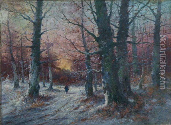Winterliche Waldlandschaft Oil Painting - Yuliy Yulevich (Julius) Klever