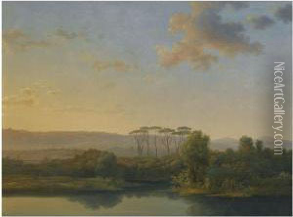 An Italianate River Landscape At Sunset Oil Painting - Jean-Joseph-Xavier Bidauld