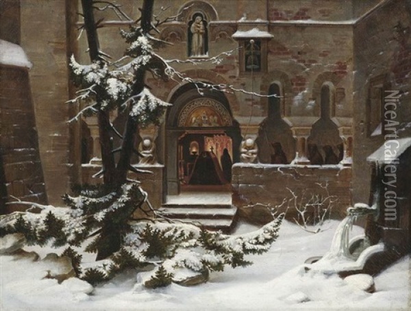 In Einem Verschneiten Kreuzgang Oil Painting - Wilhelm Steuerwald