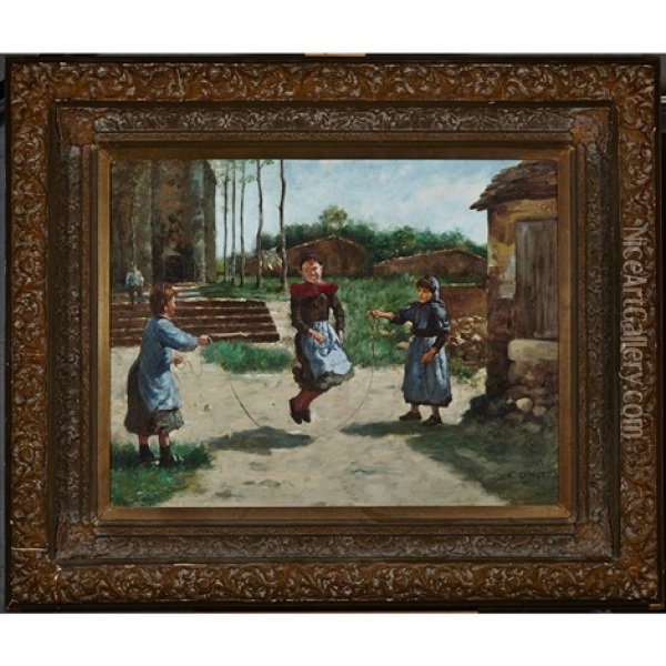 Young Girls Skipping Rope Oil Painting - Alphonse Etienne Dinet