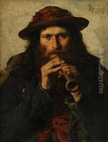 The Itinerant Piper Oil Painting - Jean Guillaume Rosier