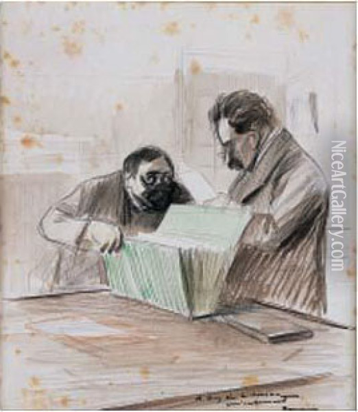 Personnages Au Travail, Circa 1900 Oil Painting - Jean-Louis Forain