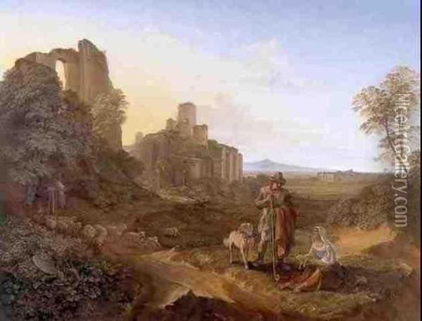 Italianate Landscape With Ruins Oil Painting - Franz Theobald Horny