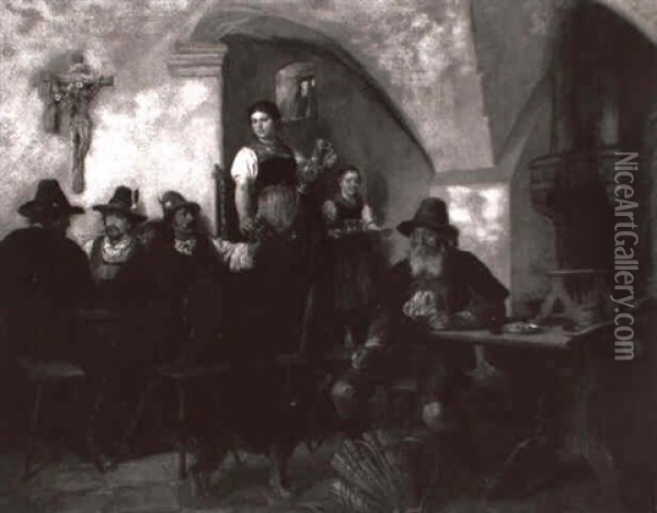 Sarntaler Bauern In Der Stube Im Herrgottswinkel Oil Painting - Adolf Theodor Franck