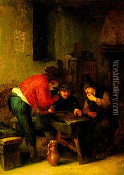 Peasants In A Tavern Playing Backgammon Oil Painting - Adriaen Jansz van Ostade