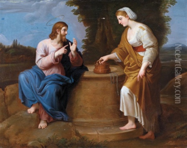 Christus Und Die Samariterin Am Brunnen Oil Painting - Josef von Hempel