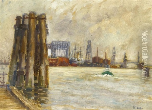 Ansicht Eines Hafens Mit Werft Oil Painting - George Laurens Kiers