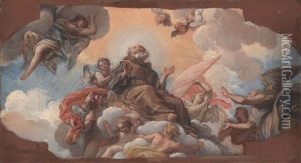 The Glory Of Saint Francis Of Paola - A Modello Oil Painting - Giuseppe Bartolomeo Chiari