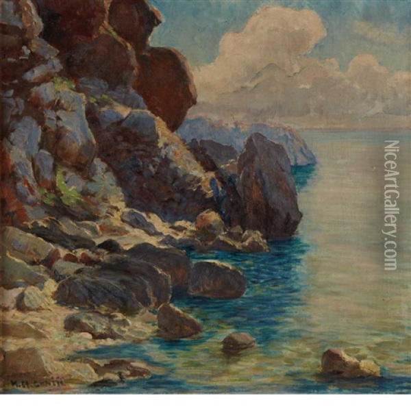 Rocky Shoreline Oil Painting - Menci Clemens Crncic