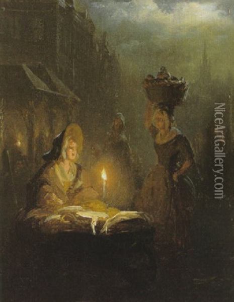 Avondmarkt Bij Kaarslicht Oil Painting - Petrus van Schendel