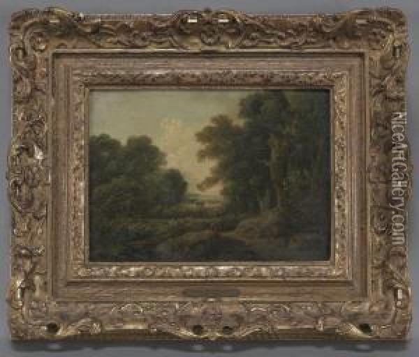 Wooded Landscape 
With Figures Oil Painting - John Rathbone
