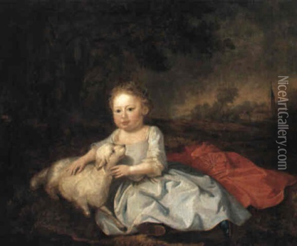 Portrait Of A Girl Holding A Lamb Oil Painting - Bartholomew Dandridge