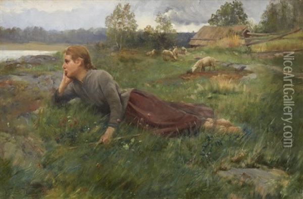 Vallflicka Oil Painting - Elisabeth Warling