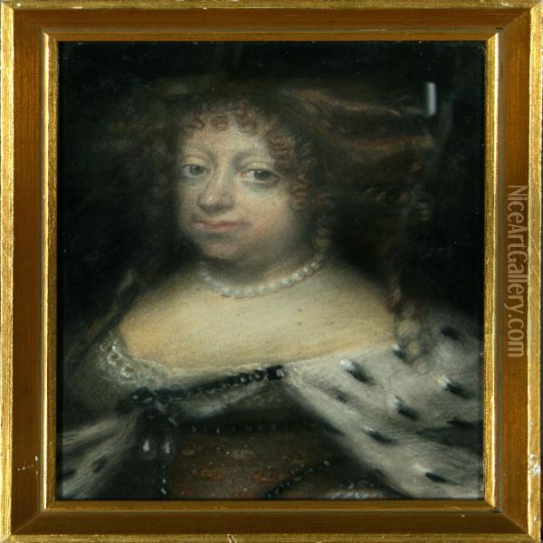 A Portrait Of Queen Sofie Amalie Of Denmark Oil Painting - Hans Christian Hansen