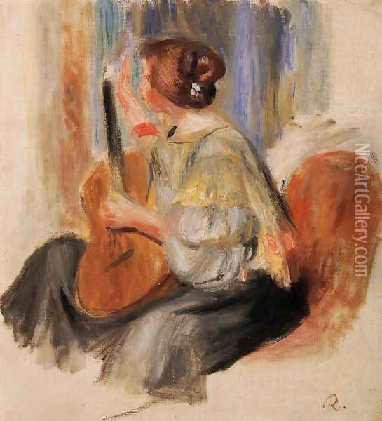 Woman With Guitar Oil Painting - Pierre Auguste Renoir