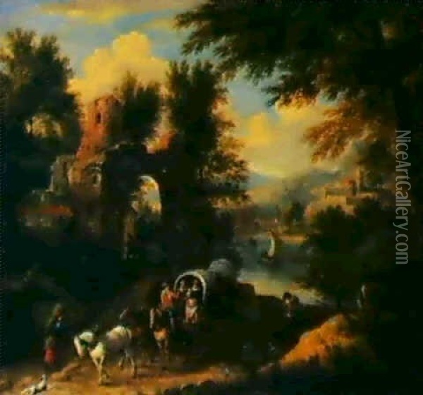 Paysans Sortant Du Village Oil Painting - Adriaen Frans Boudewyns the Elder