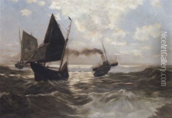 Schiffe Auf Hoher See Oil Painting - Emil Axel Krause