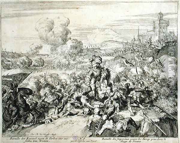 Vienna Print Cycle The Emperors Army fighting with the Turks Oil Painting - Romeyn de Hooghe
