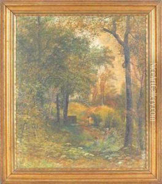 Landscape With Children Playing Oil Painting - Christopher H. Shearer