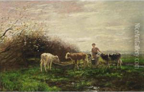 Watering The Cows Oil Painting - Willem Maris
