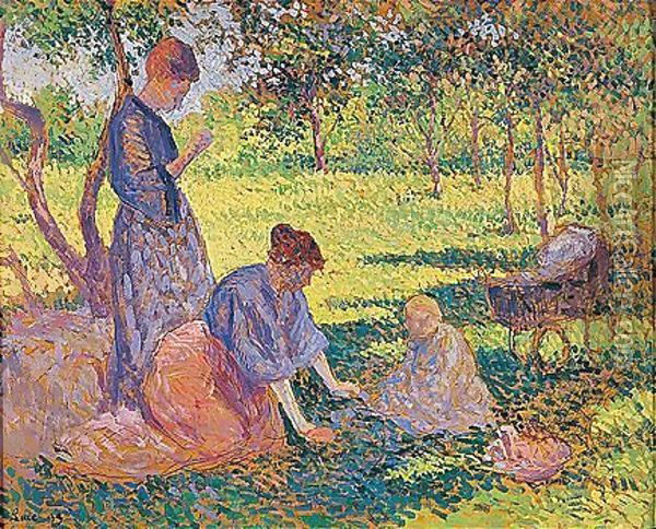 Poissy, femmes dans un jardin Oil Painting - Maximilien Luce