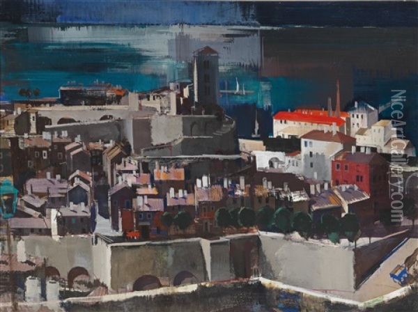 Mediterranean Harbour Oil Painting - Vilmos Aba-Novak