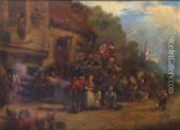 A Highland Regiment Leaving A Scotch Town Oil Painting - John Phillip