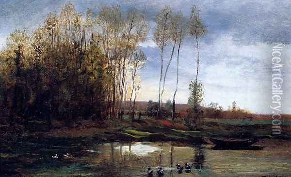 Riviere Avec Six Canards Oil Painting - Charles-Francois Daubigny
