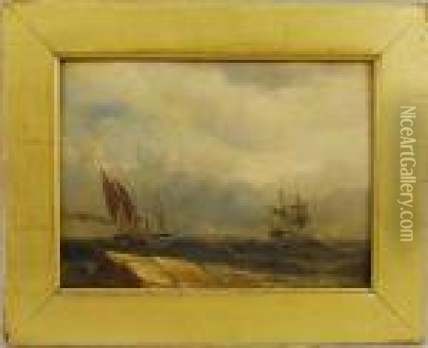 Sailing Ships Off The Coast Oil Painting - Samuel Bough