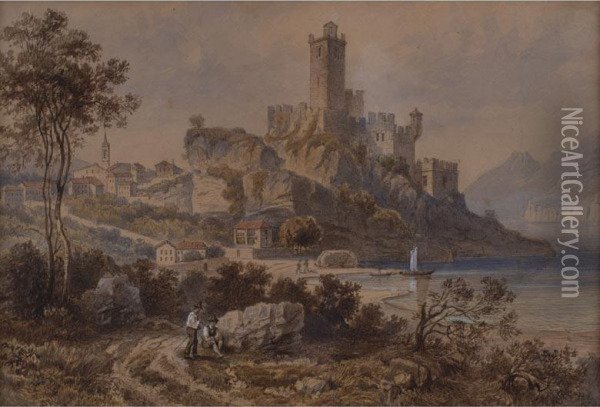 Ansicht Der Burg Von Malcesine Am Gardasee Oil Painting - Julius K. Lauterbach