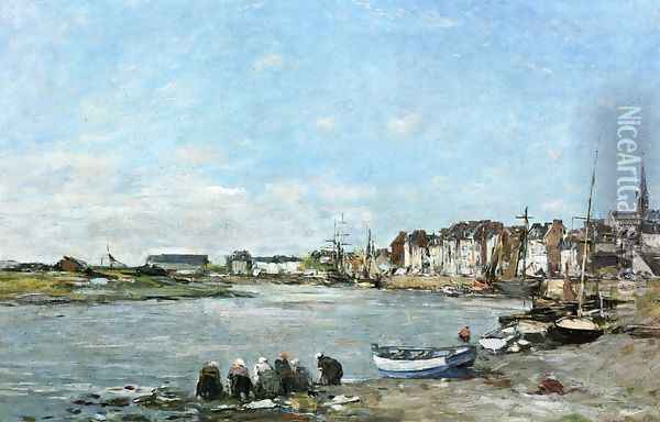 Laundresses on the Banks of the Port of Trouville Oil Painting - Eugene Boudin
